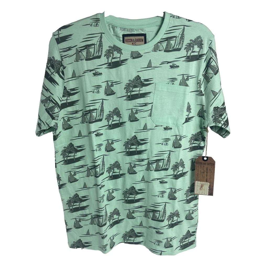 Hudson &  Barrow  Men's Green Mint Pocket T-shirt Size Medium New